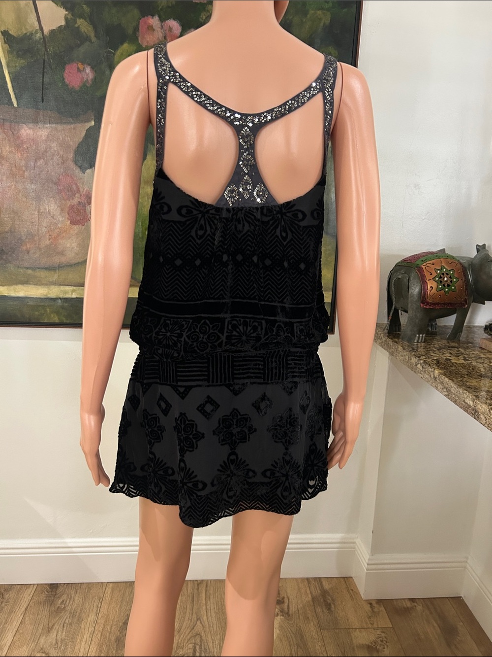 Free People Y2K burnout velvet mini dress/tunic with sequin detailed straps - Picture 4 of 11